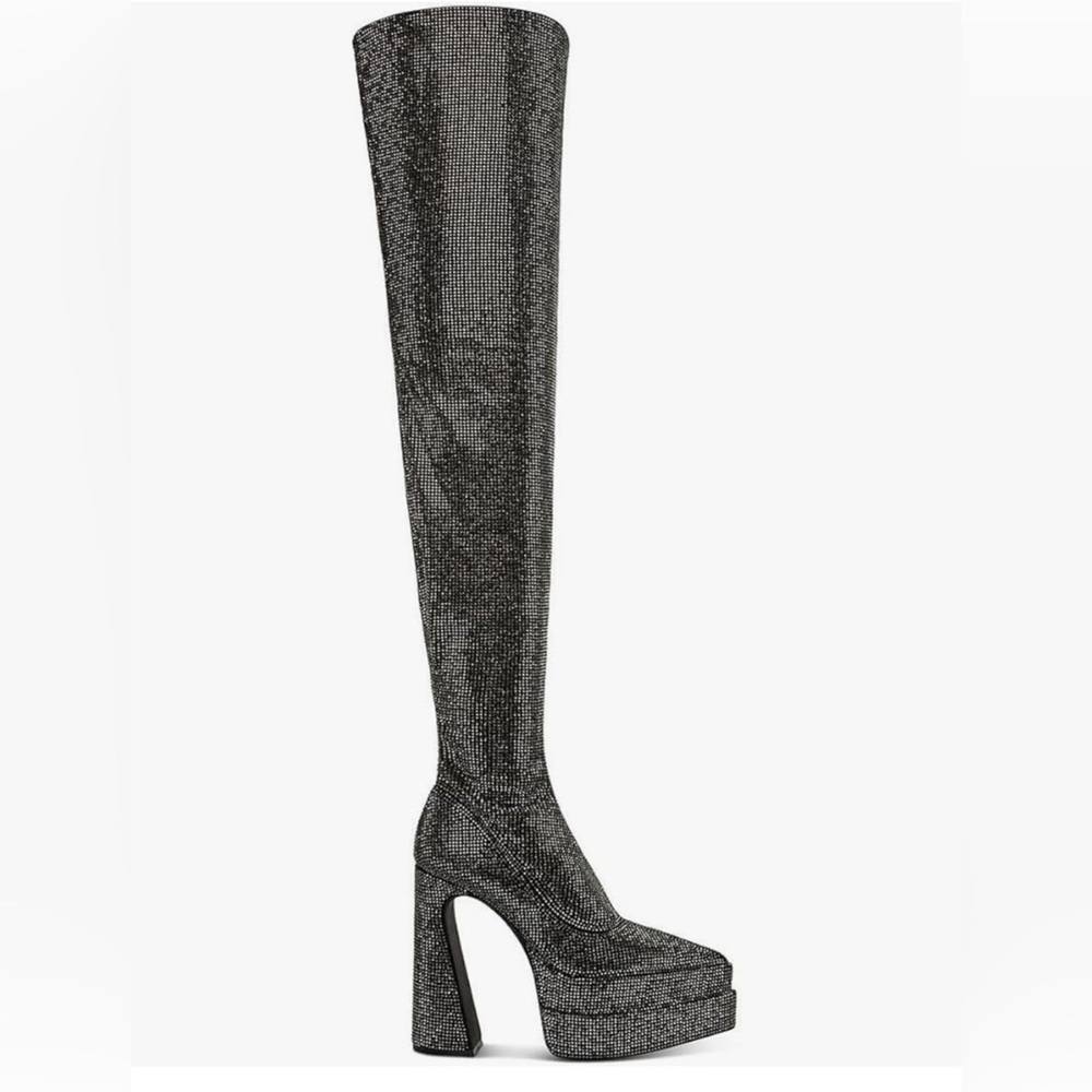 Steve Madden Thigh High Platform Sultry Rhinestone Boots size 7.5